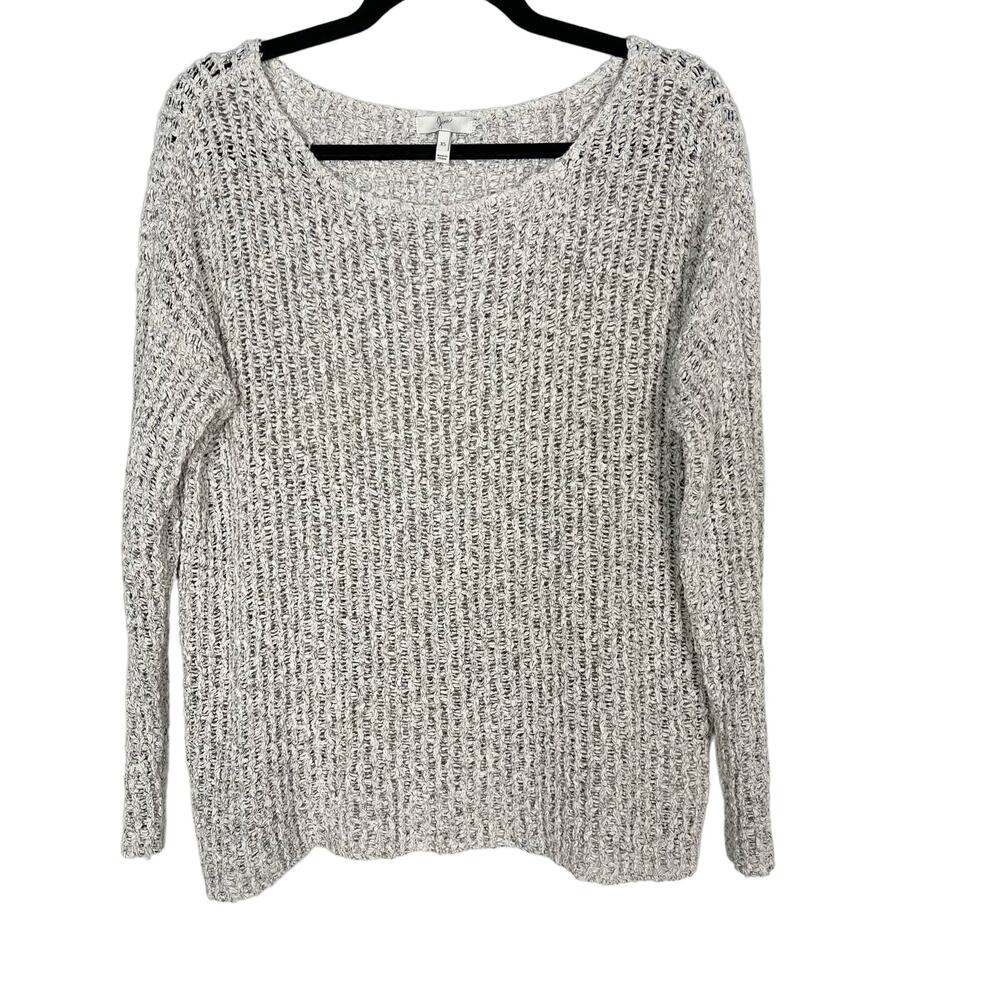 Joie XS Cream Gray Esther Textural Open Stitch Pullover Sweater Natural Cotton